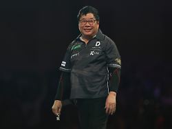 22nd december 2025 alexandra palace london england 2025 pdc paddy power world darts championship day twelve paul lim smiles after winning a leg in his round two match against luke humphries