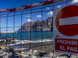 beautiful view of los gigantes cliffs in tenerife canary islands closed beach near los gigantes spain