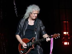 british musician brian may of band queen adam lambert performs at the circuit of the americas in austin texas on october 21 2023 on the eve of the united states formula one grand prix