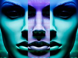 fotomontage frauenfigur mit binaercode symbolfoto kuenstliche intelligenz