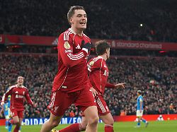 fussball premier league england fc liverpool wolverhampton wanderers 18 spieltag liverpools florian wirtz jubelt nach dem zweiten tor seiner mannschaft