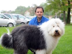 hundetrainer martin ruetter mit dem bobtail othello am tag des hundes 17 05