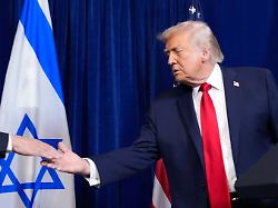 president donald trump shakes hands with israel s prime minister benjamin netanyahu during a news conference at mar a lago monday dec 29 2025 in palm beach fla