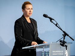 prime minister mette frederiksen delivers a speech as the official apology in the spiral case is given at an event in katuaq in nuuk greenland on wednesday september 24 2025