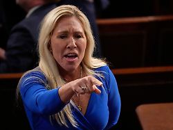 rep marjorie taylor greene r ga talks before president donald trump addresses a joint session of congress in the house chamber at the u s capitol in washington tuesday march 4 2025