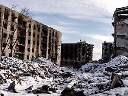 siversk ukraine february 20 a residential complex stands amid the harsh winter landscape in siversk ukraine as russia ukraine war continueson february 20 2025