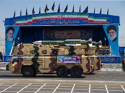 sevom e khordad missile is exhibited in iran s army day parade that coincides with the day the iran iraq war started on september 22 2018