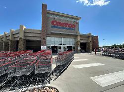 shopping carts stand outside a costco warehouse tuesday july 8 2025 in sheridan colo
