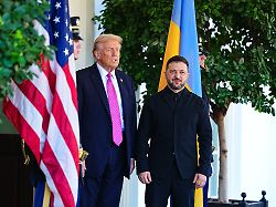 united states president donald j trump greets president volodymyr zelenskyy of ukraine at the west wing lobby entrance of the white house in washington dc usa on friday october 17 2025 1