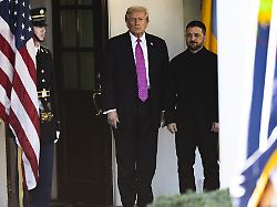 united states president donald j trump greets president volodymyr zelenskyy of ukraine at the west wing lobby entrance of the white house in washington dc usa on friday october 17 2025