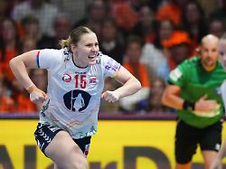 vilde mortensen ingstad of norway left reacts during the women s handball world championship semifinal match between the netherlands and norway in rotterdam netherlands friday dec 12 2025