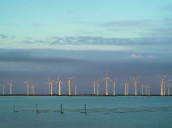 wind turbines at offshore windfarm in oosterschelde estuary netherlands mkjf01592