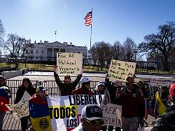a group of venezuelan trump supporters outside the white house say thank you trump for the capture of president nicolas maduro in venezuela in washington d c on january 12 2026