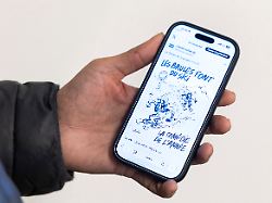 a person looks at a satirical cartoon by charlie hebdo depicting the crans montana tragedy on charlie hebdoas axa account formerly twitter on his phone saturday january 10 2026 in lausanne
