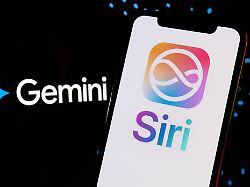 an iphone displays siri and apple intelligence branding in front of the google gemini logo in san ferdinando di puglia italy on december 23 2025