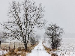 blick auf die verschneite landschaft in suedbrandenburg bereits in der letzten nacht hat es in der region einige zentimeter neuschnee gegeben