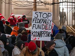 demonstrators protest during the national ice out shutdown and anti ice strike as they stand in solidarity with minneapolis at the hamilton county courthouse in cincinnati ohio on january 30 2026