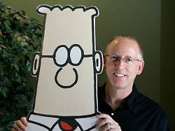 fle scott adams creator of the comic strip dilbert poses for a portrait with the dilbert character in his studio in dublin calif oct 26 2006