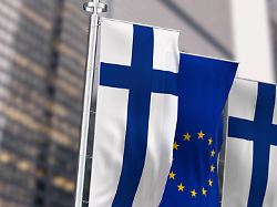 finland and european union vertical banners waving on a clear day 3d illustration render