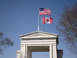 flags fly above the peace arch on the day u s president donald trump announced new tariffs at a canada u s border crossing known as the peace arch border crossing in blaine washington u s april 2 2025