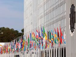 geneva switzerland august 21 2024 member countries flags fly at the entrance to the headquarters of the world health organization who