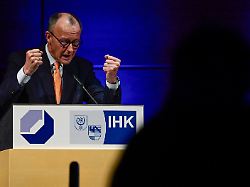 german chancellor friedrich merz addresses the new years reception of halle s chamber of commerce and industry in halle eastern germany on january 14 2026