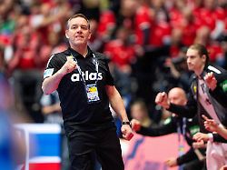 germany s national coach alfred gislason reacts during the ehf euro 2026 main round men s handball match between germany and france at jyske bank boxen in herning wednesday january 28 2026