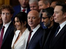 guests including mark zuckerberg jeff bezos sundar pichai and elon musk arrive before the 60th presidential inauguration in the rotunda of the u s capitol in washington monday jan 20 2025