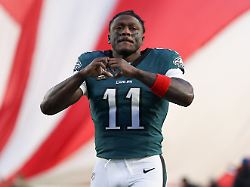 jan 11 2026 philadelphia pa usa philadelphia eagles wide receiver a j brown 11 looks on prior to an nfc wild card round game against the san francisco 49ers at lincoln financial field