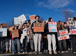 protesters demonstrate against immigration and customs enforcement ice after renee good who was fatally shot by an ice officer last week monday jan 12 2026 in minneapolis