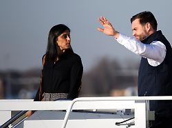 second lady usha vance and her husband vice president jd vance exit air force two at joint base andrews in md on tuesday dec 16 2025