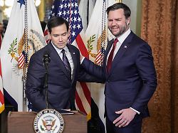 vice president j d vance swears in marco rubio as secretary of state in the vice president s ceremonial office at the white house in washington dc on january 21 2025