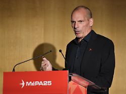 yanis varoufakis leader of the mera25 party speaks to party supporters at the party s conference in the peristeri area in athens greece on january 24 2025