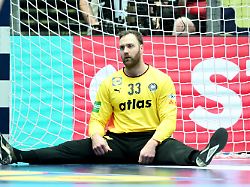 01 02 2026 daenemark herning handball em deutschland daenemark finalrunde finale jyske bank boxen torhueter andreas wolff deutschland sitzt auf dem boden