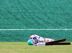 18th september 2025 val di fiemme italy 2025 fis ski jumping summer grand prix ahead of the milano cortina 2026 winter olympic games eva pinkelnig aut lays injured after a heavy hit