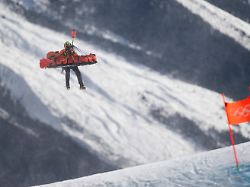 260208 lindsey vonn of usa is carried by helicopter during women s alpine skiing downhill during day 2 of the 2026 winter olympics on february 8 2026 in cortina