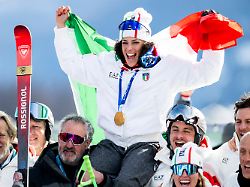 260212 federica brignone of italy celebrates with her gold medal after womens super g alpine skiing during day 6 of the 2026 winter olympics on february 12 2026 in cortina 2
