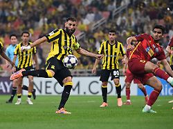 al ittihads karim benzema takes a shot during the afc elite match against uzbekistans nasaf at alinma stadium king abdullah sports city in jeddah on december 23