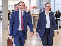 alice weidel und tino chrupalla afd bei einem statement der afd am 24 02 26 in berlin