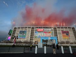 an exterior general view of fireworks during the bad bunny halftime show at the nfl super bowl 60 game in santa clara calif sunday february 8 2026
