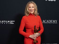 april 14 2023 toronto on canada catherine ohara poses for a photo after winning the icon award at the comedy and tv drama awards evening at the canadian screen awards in toronto on friday april 14 2023