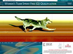 das von omega zur verfuegung gestellte foto aus der fotofinish kamera im zielbereich zeigt einen hund der die ziellinie ueberquert