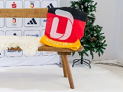 deutschlandfahne deuschlandflagge mit logo team deutschland auf einer bank ger dosb olympia einkleidung team deutschland mailand cortina 2026 20 01 2026