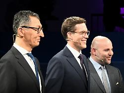 die spitzenkandidaten zur landtagswahl cem oezdemir gruene l r manuel hagel cdu und markus frohnmaier afd treffen beim triell aufeinander am 8 maerz wird in baden wuerttemberg ein neuer landtag gewaehlt