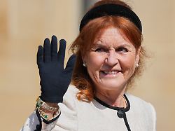 file sarah ferguson waves the to the crowd was she attends the easter matins service at st george s chapel windsor castle england on april 20 2025