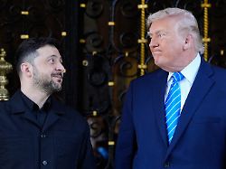 file u s president donald trump greets ukraine s president volodymyr zelenskyy at his mar a lago club dec 28 2025 in palm beach florida