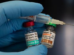 germany bonn april 30 in a doctor s office a hand holds the original vaccination equipement for a shingles vaccination on april 30 2025 in bonn germany