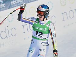 germany s emma aicher reacts at the finish area during a women s world cup super g race in soldeu andorra saturday feb 28 2026