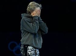 ilia malinin of the united states reacts after his performance during the figure skating exhibition at the 2026 winter olympics in milan italy saturday feb 21 2026