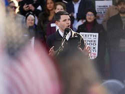 january 31 2026 austin texas usa state representative james talarico speaks to a crowd in austin texas protesting recent actions of immigration and customs enforcement
